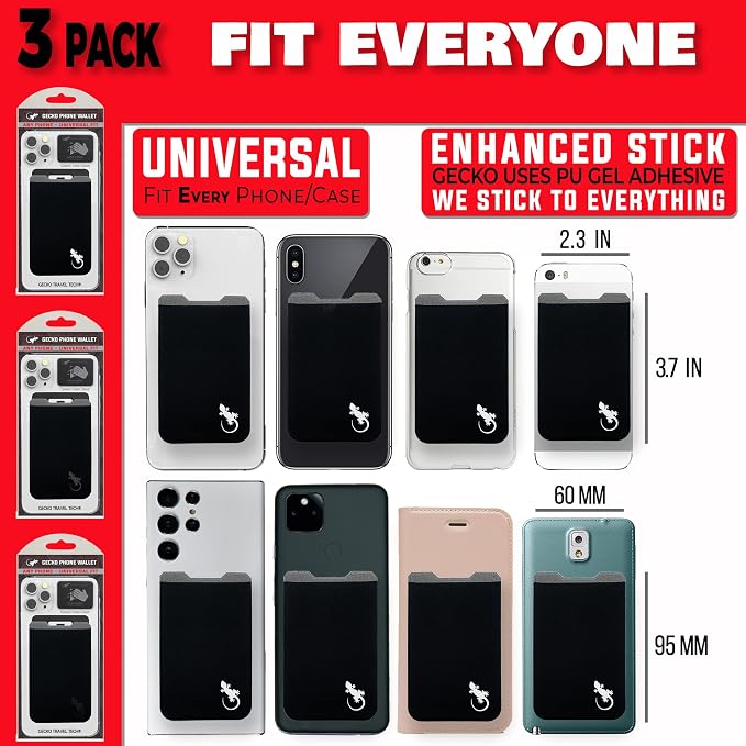 Phone Wallet - Adhesive Card Holder - Cell Phone Pouch - Stick on Lycra Pocket by Gecko - Carry Credit Cards and Cash - Image 3