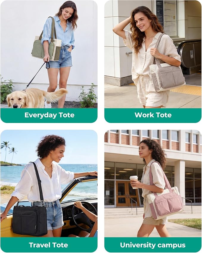 BAGSMART Small Tote Bag for Women, 13'' Laptop Canvas Work Bag with Zipper | 30oz/40oz Tumble & 11 Pockets Travel Tote, Teachers/Nurses, Lightweight Canvas or Water-Resistant Puffer Taslon Crossbody Bag - Image 2