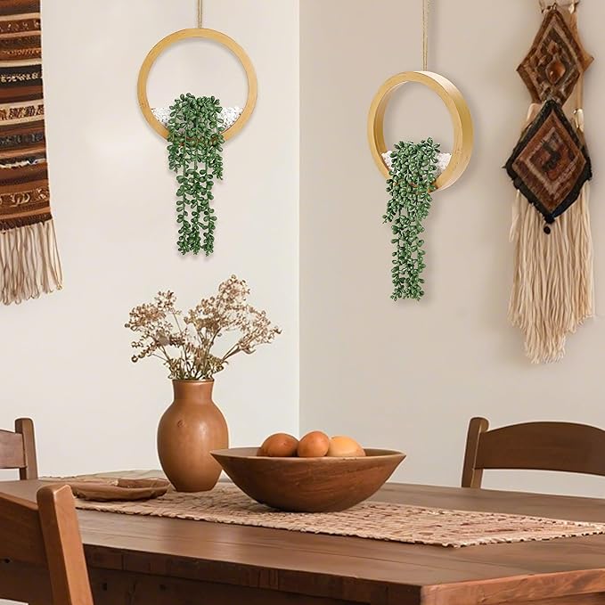 Der Rose 2 Pack Boho Wall Decor Fake Plants 15" Hanging Artificial Succulents Plants for Bohemian Living Room Bathroom Accessories - Image 5