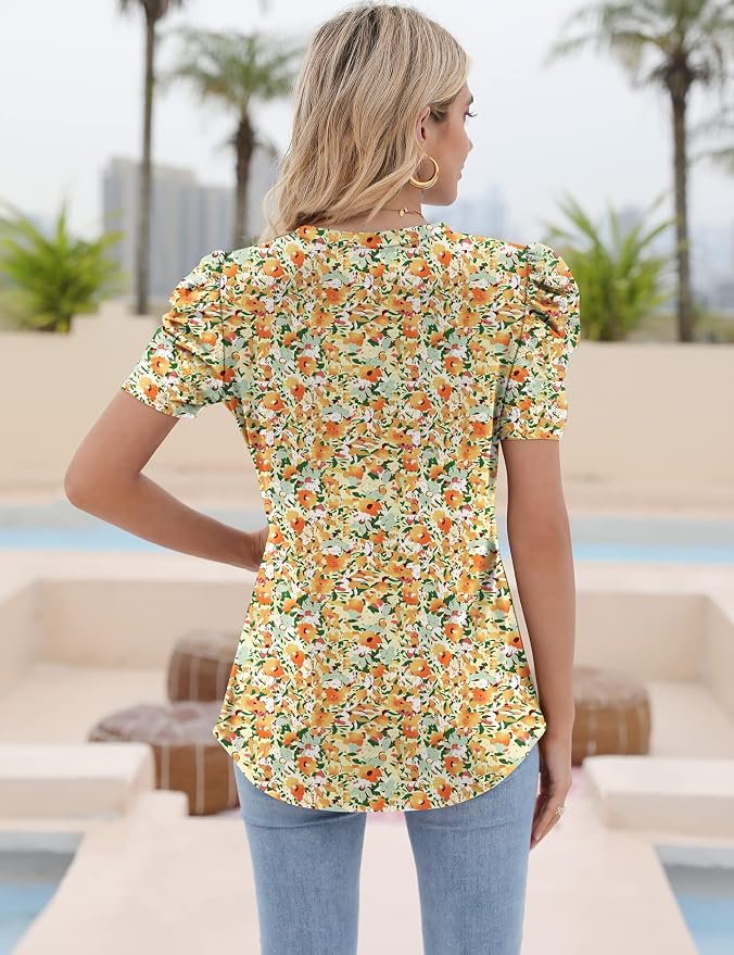 Ivicoer Puff Short Sleeve Shirt for Women Eyelet Tops Summer Crewneck Blouse Loose Fit S-XXL - Image 5