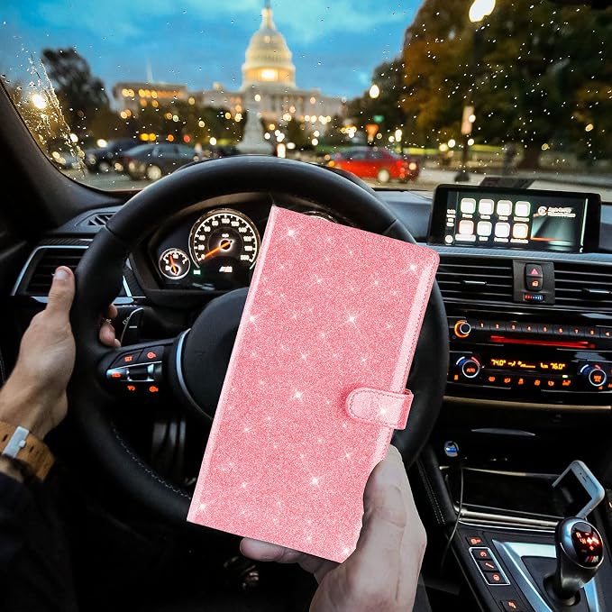 TOURSUIT Car Registration and Insurance Card Holder, Glitter Pink | Vehicle License Document Organizer, Glove Box Compartment, Interior Car Accessories, For Women Men - Image 6