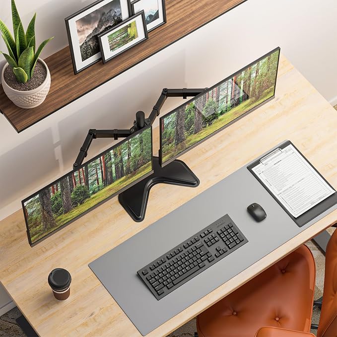 WALI Dual Monitor Stand for Desk, Monitor Stands for 2 Monitors up to 27 inch, Dual Monitors Mount Fits up to 22lbs, Free Standing Full Motion Dual Monitors Arm for Desk (MF002), Black - Image 3