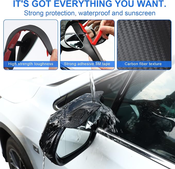 LivTee Blind Spot Mirror with Side Mirror Rain Guard, Carbon Fiber 2-in-1 Side Mirror Covers Kit with Wide Angle Adjustable Stick for Cars SUV and Trucks, Pack of 2 - Image 6