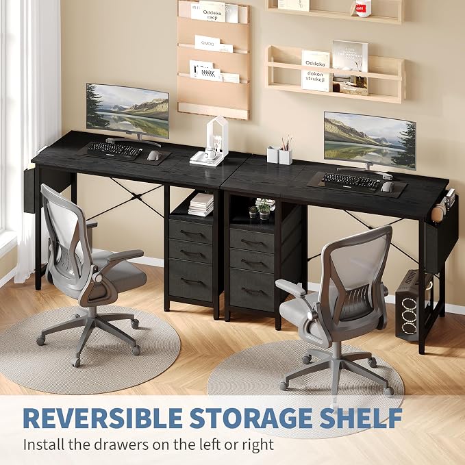 DUMOS 39 Inch Small Computer Desk with Storage, Fabric Drawers | Writing Table, Side Pocket, Space Saving Workstation, Home Office, Gaming Setup, Dorm Apartment, Black - Image 4