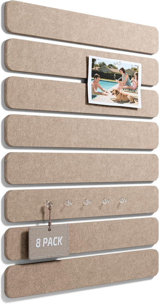 Fluxynara 13" x 2" Felt Wall Panels, Taupe | 8-Pack Includes 50 Push Pins and Adhesive Tabs for Photos, Notes and Decor in Bedroom Doors, Home Office or Studios by FLUXYNARA
