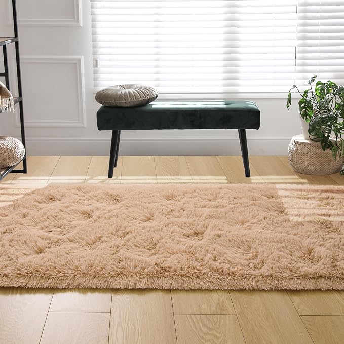 Tepook Soft Runner Rugs for Bedroom Living Room, Fluffy Plush Rug 2x6 for Kids Girls Room, Shag Furry Area Rug Non Slip Carpet for Nursery Children Dorm Home Decor, Beige - Image 7