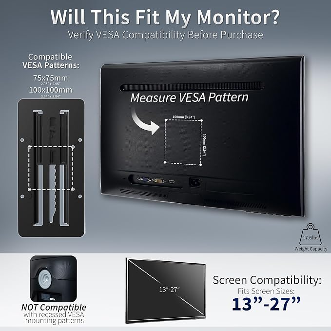 VIVO Height Adjustable VESA Adapter Stand for Individual Monitors up to 27 Inches Black - Image 3