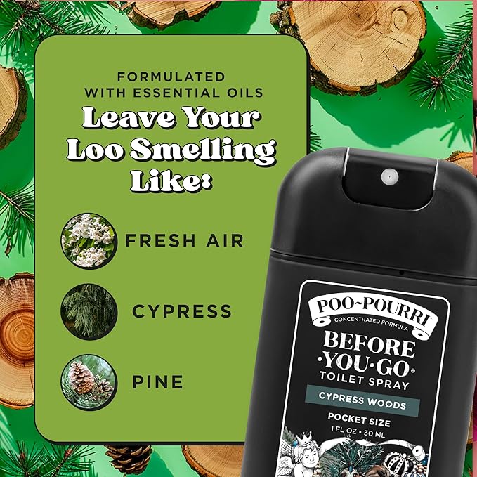 Poo-Pourri Cypress Woods Pocket Sprayer Before-You-Go Toilet Spray - Instantly Trap Bathroom Odor - Plant Based Ingredients & Essential Oils - No synthetic fragrance - Cypress, Pine, Fresh Air Scent - Image 7