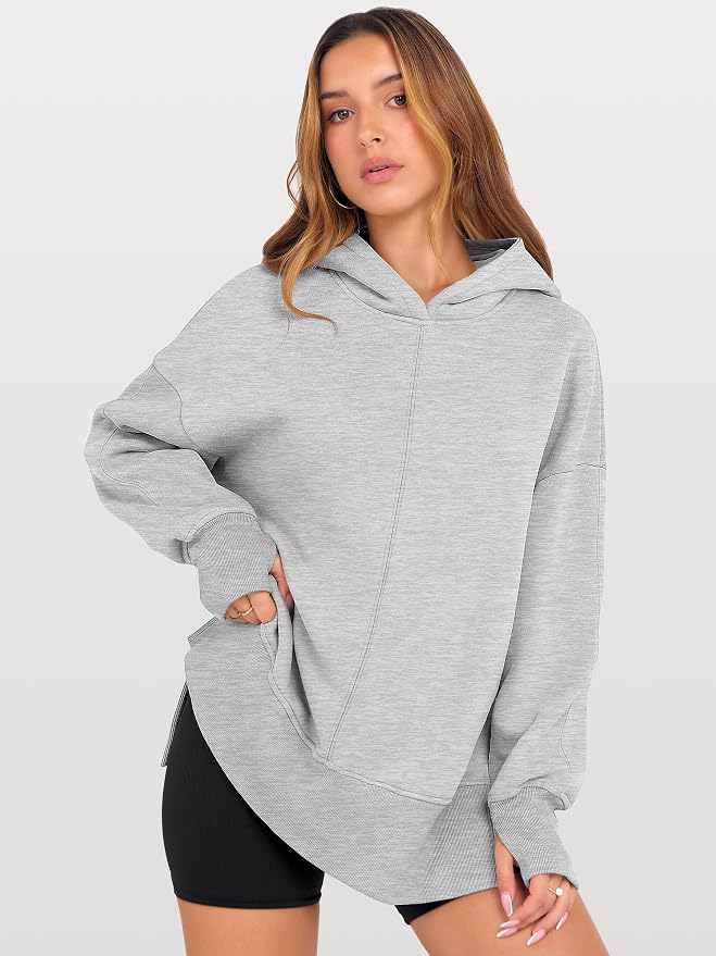 ANRABESS Womens Oversized Hoodies Long Sleeve Fleece Side Slit Hooded Sweatshirts Pullover 2026 Fall Outfits Y2K Clothes - Image 2