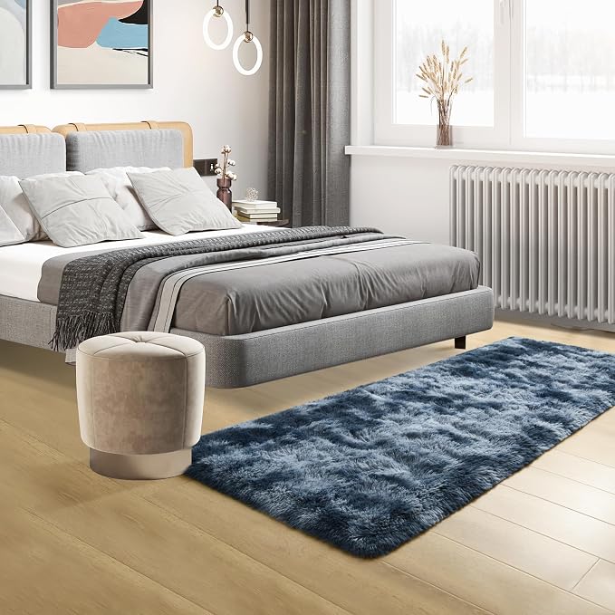 Tepook Soft Runner Rugs for Bedroom Living Room, Fluffy Plush Rug 2x6 for Kids Girls Room, Shag Furry Area Rug Non Slip Carpet for Nursery Children Dorm Home Decor, Tie-dye Dark Blue - Image 7