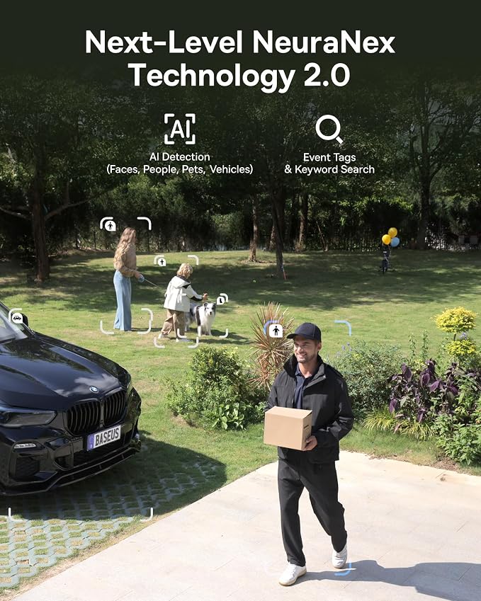 Baseus X1 Pro Dual-Tracking Solar Security Camera Outdoor Wireless, Supports up to 512GB, Dual 3K AI Cameras, 300° Pan, Color Night Vision, 8× Zoom, IP65, No Subscription with 32GB Card - Image 5