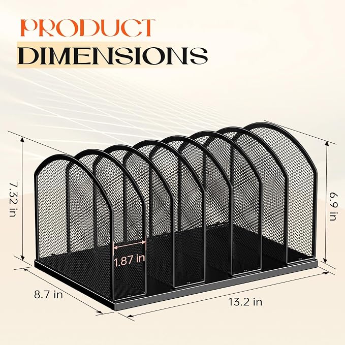 2 Pack 7-Section Metal Upright File Sorter Organizer，Office Small Letter Sorter Desktop File Organizer Metal Mesh Iron Sole, Black - Image 2