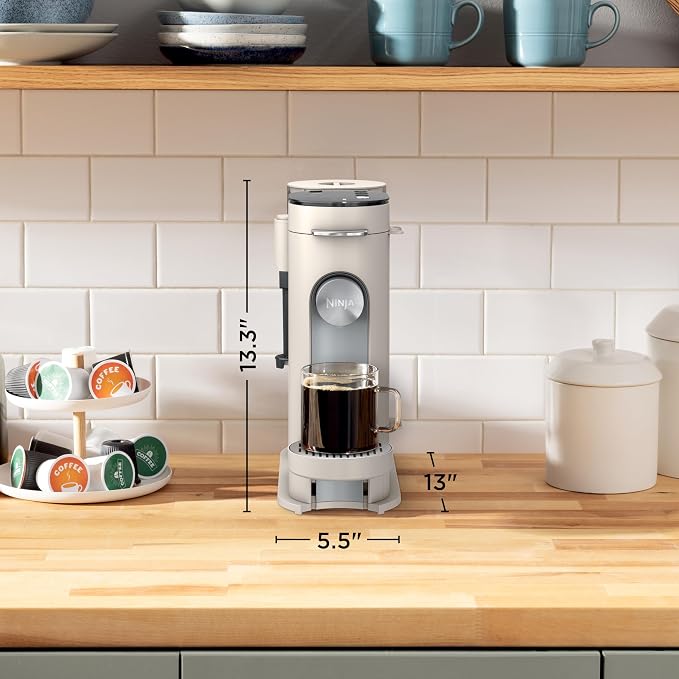 Ninja Pod & Grounds, XL Coffee Maker, K-Cup Compatible, Stone, PB055AST | Brews Grounds, Compact Design, Built-In Milk Frother, 68-oz. Reservoir, 6-oz. Cup to 24-oz. Mug Sizes - Image 9