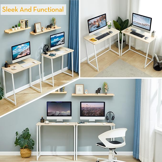 WOHOMO Folding Desk, 39.4" Foldable Computer Table for Small Spaces, Oak | Easy Assembly and Fold, Sturdy Home office desks for Study Bedroom Dorm Space Saving Writing Work Apartment - Image 7
