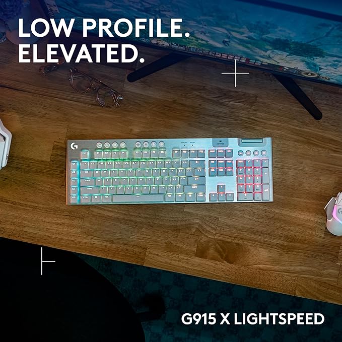 Logitech G915 X Lightspeed Wireless Gaming Keyboard (Tactile) - White | Low-Profile, Double-Shot PBT Keycaps, Fully Programmable Keys, RGB Backlighting, Sleek Aluminum Finishing, GL Brown - Image 2