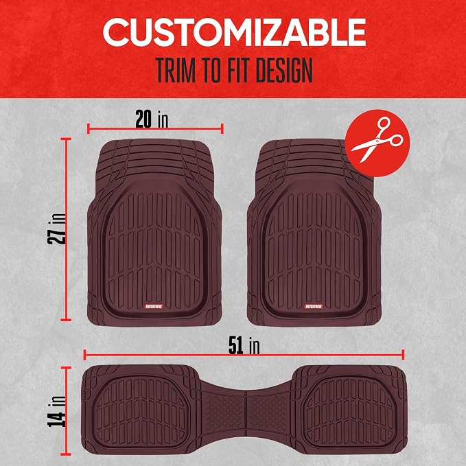 Motor Trend FlexTough Floor Mats for Cars, Burgundy Deep Dish All-Weather Car Mats, Waterproof Trim-To Fit Automotive Cars Trucks SUV, Universal Liner Accessories - Image 6