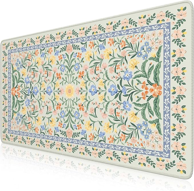 iCasso Desk Mat for Office Decor,35.4 x 15.7 in,Cute Green Floral | Desk Matt for Desktop,Desk Pad Mat for keyboard and mouse,XXL Large Mouse Pad,Anti-Slip keyboard pad with Stitched Edges by iCasso