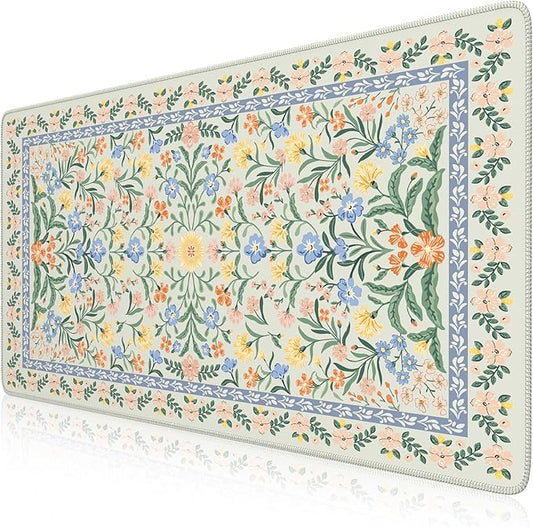 iCasso Desk Mat for Office Decor,35.4 x 15.7 in,Cute Green Floral | Desk Matt for Desktop,Desk Pad Mat for keyboard and mouse,XXL Large Mouse Pad,Anti-Slip keyboard pad with Stitched Edges by iCasso