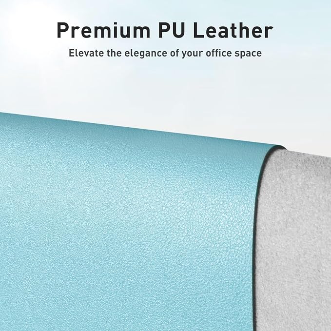 Aothia Faux Leather Desk Mat – Large Mouse Pad, Non-Slip PU Leather Blotter, Waterproof Writing Surface for Office and Home (Blue Topaz, 47.2" x 23.6") - Image 2