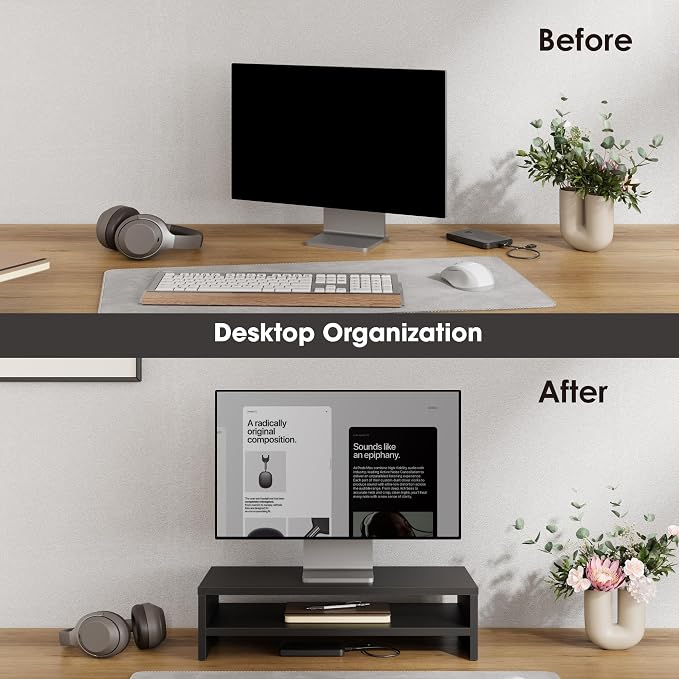 FITUEYES Monitor Stand - 2 Tier Computer Monitor Riser with 21.3 Inch Shelf, Wood Desktop Stand for Laptop Computer Screen, Desk Organization, Office Supplies - Image 8