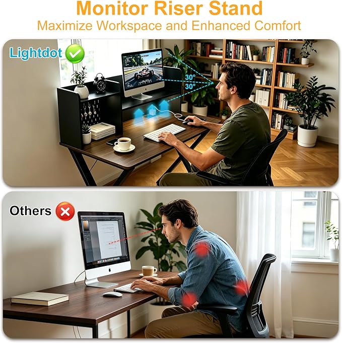 Lightdot 44" ×24" Black Home Office Computer Desk with Charging Ports, Study Gaming Desk with Hutch Pegboard & Motion Sensor Light, Student Writing Desk with Storage for Home Office Bedroom - Image 3