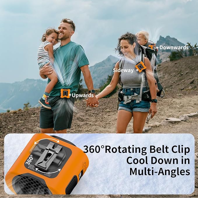 Socool 14500mAh Portable Waist Fan Clip on Belt 360 Rotation Wearable Rechargeable Personal Shirt Fan, 67H Cooling 5-Speed Battery Operated with Light, Neck Fan Hands-Free for Outdoor Jobsite Camping - Image 5