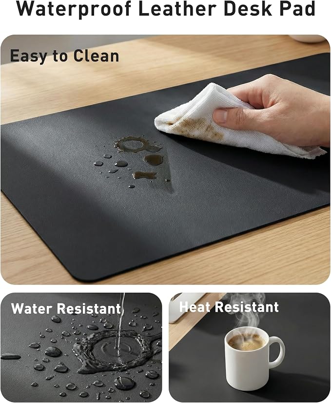 Aothia Faux Leather Desk Mat - Large Mouse Pad, Non-Slip PU Leather Blotter, Waterproof Writing Surface for Office and Home (Black, 63" x 17") - Image 7