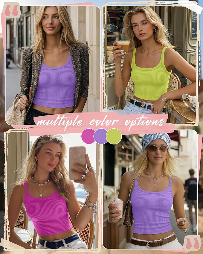 Ficerd 3 Pack Women's Tank Tops 95% Cotton Spaghetti Strap Ribbed Crop Camisole Slim Fitted Basic Summer Sleeveless Layer - Image 2