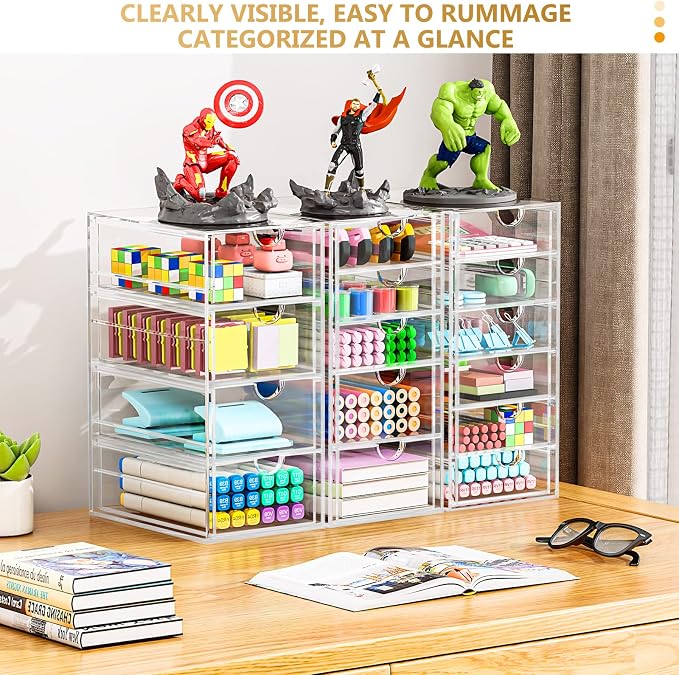 YFXCVSL 3-Pack Acrylic 15-Drawer Storage & Makeup Organizer for Desk | Smooth-glide drawers, clear acrylic, dustproof, waterproof, wipe-clean, for nail polish, essential oils, hair clips - Image 7
