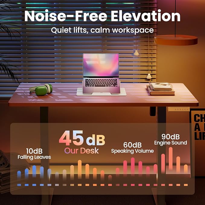 HUANUO Electric Standing Desk, 55" x 28" Height Adjustable Desk, 4 Memory Height Settings, Sit to Stand Up Desk for Home Office, with Headphone Hook, Cable Manager, Pink - Image 6