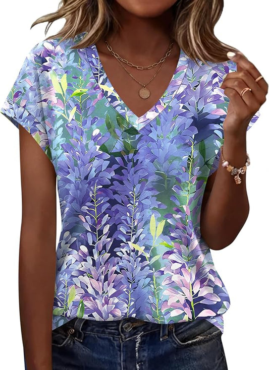Rapbin Womens Summer Tops Women Blouses Dressy Casual V Neck T Shirts Short Sleeve Spring Tops for Women by RAPBIN