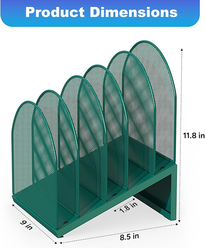 gianotter Desktop File Organizer with 5 Compartments | Desk Organizer Paper Organizer for Desk Workspace Organizers for Office Supplies (Green, Inclined Style) - Image 4