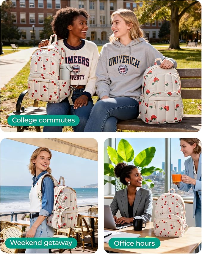 BAGSMART College Laptop Backpack,Cute Travel Backpack for Women,Quilted Computer Bookbag - Image 2