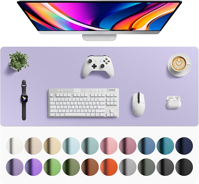Aothia Faux Leather Desk Mat - Large Mouse Pad, Non-Slip PU Leather Blotter, Waterproof Writing Surface for Office and Home (Lavender, 42" x 17") by AothiaSimpleNaturalUnique