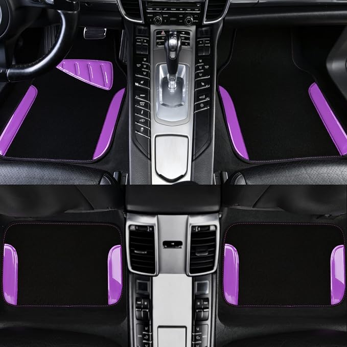 CAR PASS Jelly Waterproof Universal Fit Car Floor Mats, Girly Car Carpet Mats with Anti-Slip Nibbs Backing & Driver Heel Pad Fit for SUV, Vans, sedans, Trucks,Cute car mats of 4pcs for Women (Purple) - Image 3