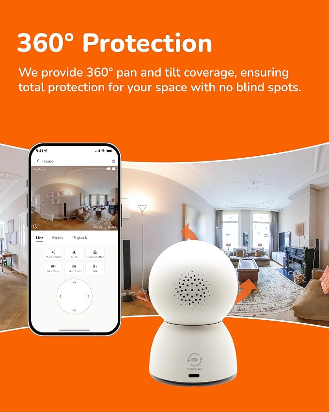 SensForge 2.5K Rechargeable Pan-Tilt Security Camera, 360° Dual-Band WiFi Home Camera, Free AI Human & Pet Detection, 2-Day Cloud + 64GB SD Storage, Two-Way Talk, Optional AI + Storage Upgrade - Image 5