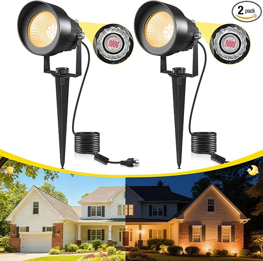 T-SUN Dusk to Dawn Outdoor Lighting, Flag Spot Lights with Photocell Auto On/Off, Waterproof 3000K Warm White LED Plug-in Landscape Spotlights for Garden Yard Tree Pathway Pole House, 2 Pack by T-SUN