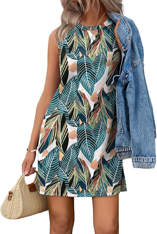 WIHOLL Casual Dresses for Women Crewneck Sleeveless Tank Dress Summer Spring Boho Vacation Clothes by WIHOLL