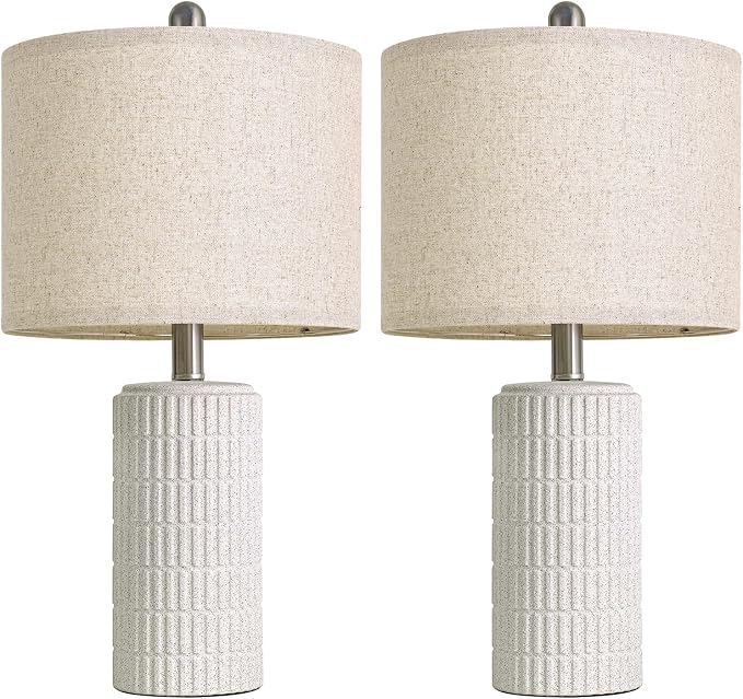 PoKat 20.75" Stone-Like Farmhouse Ceramic Table Lamps Set of 2 for Bedroom, White Bedside Lamps for Night Stands, Matte-Textured Decor Nightstand Table Lamps for Living Room End Table White - Image 5