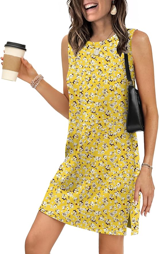 WIHOLL Casual Dresses for Women Crewneck Sleeveless Tank Dress Summer Spring Boho Vacation Clothes - Image 2