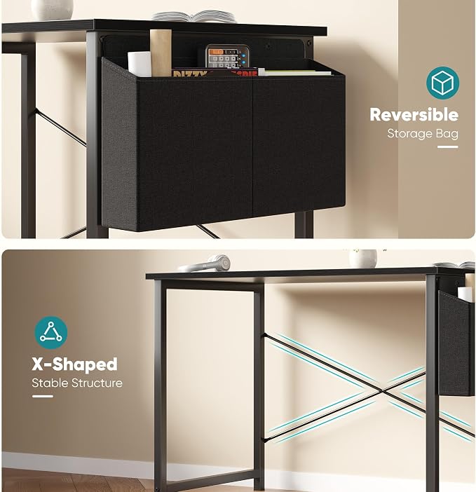 OLIXIS Small Computer Desk, 40 Inch Gaming Desks for Home Office | Writing Study Craft Work Table, Computer Workstation for Bedroom Small Spaces with Storage Bag, Black - Image 8