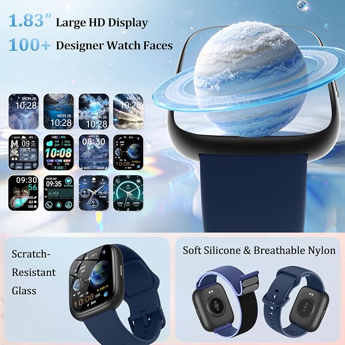 Smart Watch for Women Men, 2026 Upgrade Smartwatch [2 Bands, 44mm case], 1.83" Fitness Tracker Watch Alexa Built-in, Make/Answer Call, HR Sleep Stress Monitor, IP68 Waterproof Step Counter Watch - Image 3