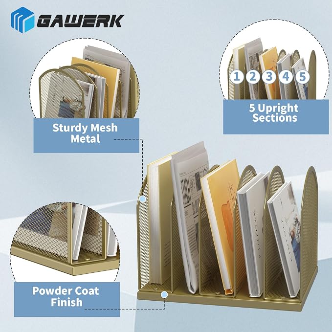 Gawerk 5-Section Vertical Desktop Organizer, 5-Section Mesh File Folder Stand Sorter for Office Home Classroom Organization - Image 3