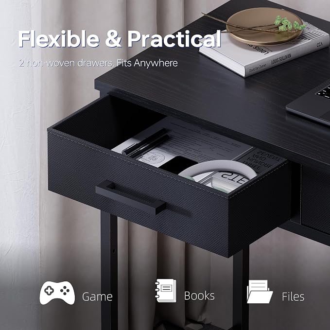 Pamray 32 Inch Small Computer Desk with 2 Drawers for Bedroom Study Writing Home Office Table for Small Spaces Marble - Image 5
