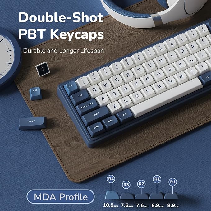 RK ROYAL KLUDGE R65 Wired Gaming Keyboard with Volume Knob, 60% Percent RGB Backlit Mechanical Keyboard Gasket Mount with PBT Keycaps, MDA Profile, QMK/VIA, 66 Keys Hot Swappable Cream Switch, Blue - Image 4