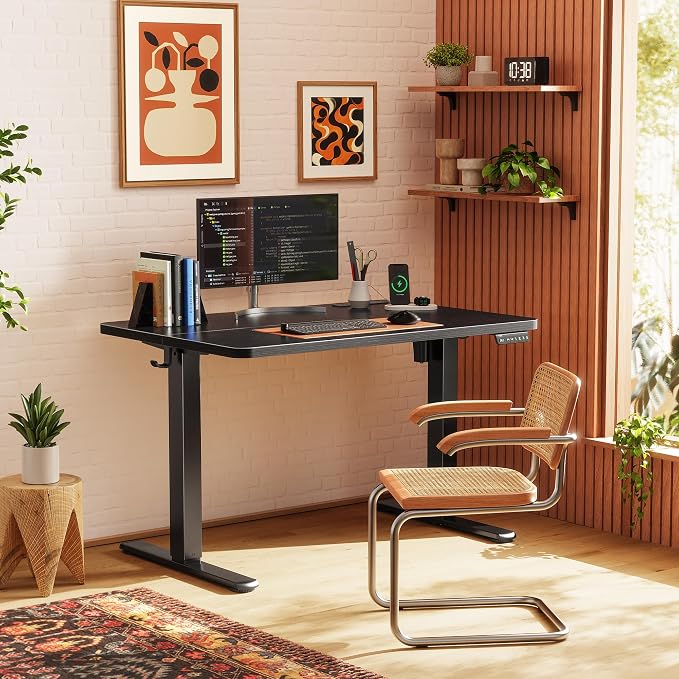 Huuger Electric Standing Desk with Power Outlets and USB-C Port, 39 X 24 Inch Height Adjustable Desk, Sit Stand Desk for Home Office, Computer & Gaming Desk with 4 Presets, Stable Steel Frame, Black - Image 2