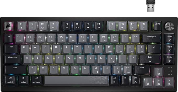 Corsair K65 Plus Wireless 75% RGB Mechanical Gaming Keyboard – Pre-Lubricated MLX Red Linear Switches – PBT Dye-Sub Keycaps – PC, Mac, PS5, PS4, Xbox, iPad – QWERTY NA – Black/Gray by Unknown
