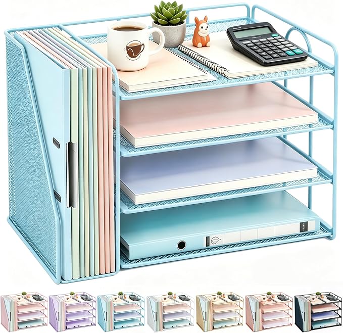 gianotter 4-Tier Paper Organizer With Magazine Holder | Desk Organizers and Accessories, File Organizer for Office Supplies Storag (Blue, 4-Tier) by gianotter