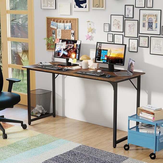 PayLessHere | 55 Inch Computer Desk | Vintage | Office Desk with Metal Frame, Adjustable Feet | Water-Resistant, Scratchproof Surface | Sturdy Writing Table for Home Office or Study | Pack of 1 - Image 2
