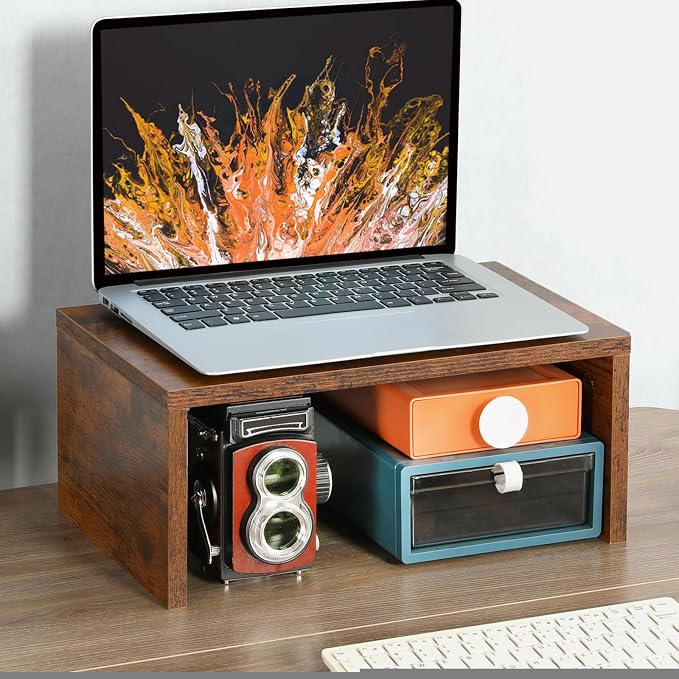 TEAMIX 6.7 inch Tall Monitor Stand Riser, Wood Shelf Riser, Desk Organizer | Laptop/Printer/Computer Stand, Extra Storage Underneath,Hold 80 Lbs, Rustic Design, Smooth Espresso Finish, for Home Office - Image 2